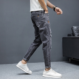 2021新款春装破洞牛仔裤潮男九分裤韩版休闲乞丐裤子男K891-P45图片