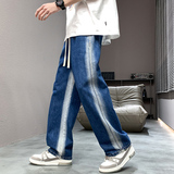 春季复古牛仔拼色休闲裤男女ins宽松港风直筒阔腿长裤BK115-P40，商品下架区，星座1006