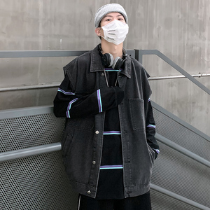 21港风秋季新款牛仔马甲男宽松痞帅个性ins潮流复古大口袋M03
