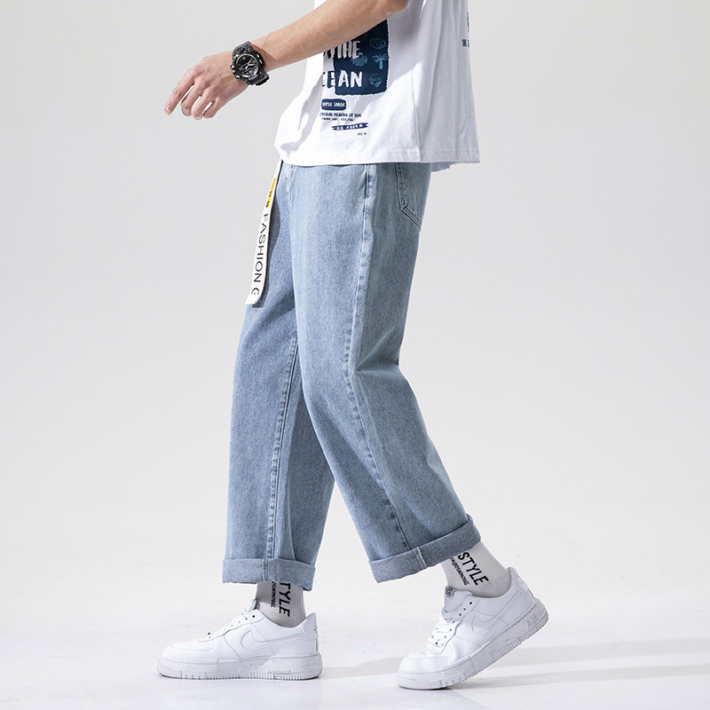 2021春季新款牛仔裤纯色韩版宽松阔腿直筒裤子百搭日系,男装牛仔裤,星座1006