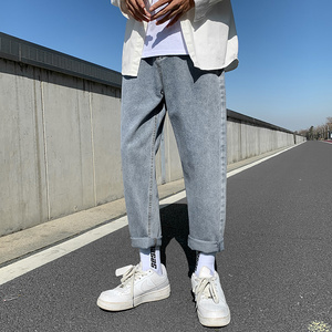 21春季牛仔裤男直筒宽松九分裤子男百搭坠感阔腿裤K8091-P42图片