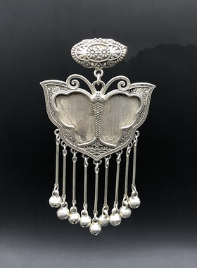 diy手工老绣底托蝴蝶形流苏苗银