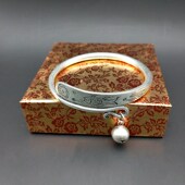 贵州手工雕花纯苗银手镯实心开口铃铛小鱼儿链女王祖贤聂小倩同款