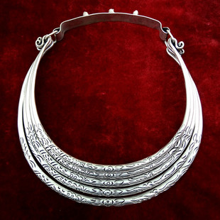 贵州苗族银饰首饰民族特色工艺品纯手工制作苗银五环项圈项链批