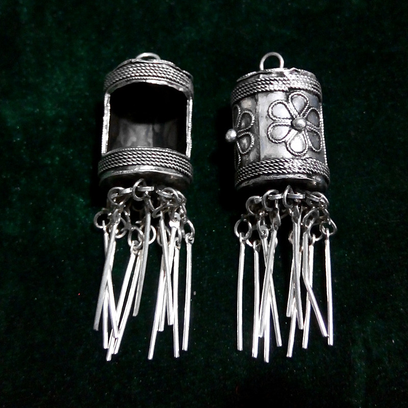 老绣片耳坠掐丝吊穗流苏灯笼苗银