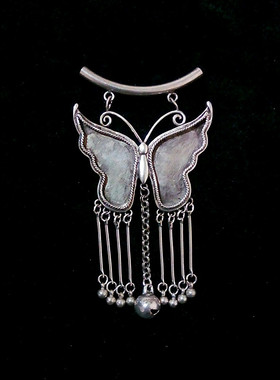 diy民族风苗银蝴蝶流苏项坠