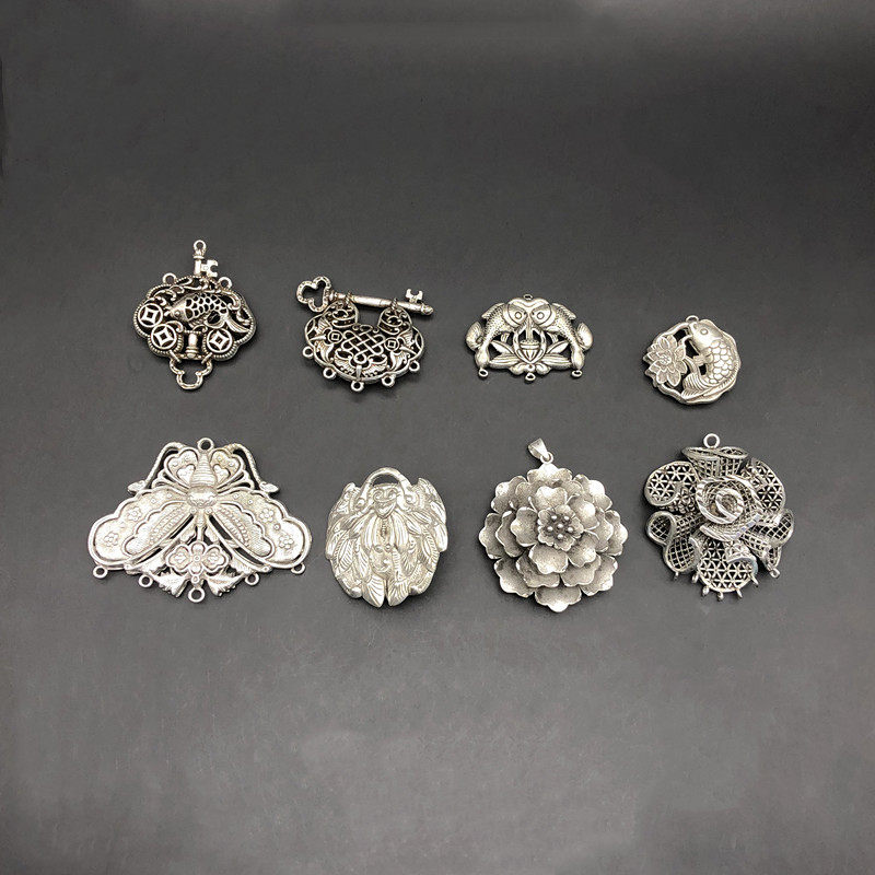 民族风杂项收藏复古苗银蝴蝶双鱼多款挂件配饰纯手工吊坠银饰工艺