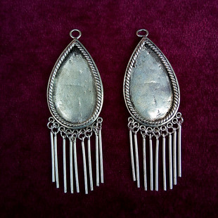 贵州民族饰品 手工苗银diy耳饰 苗绣配件 镶绣片底托流苏葫芦耳环