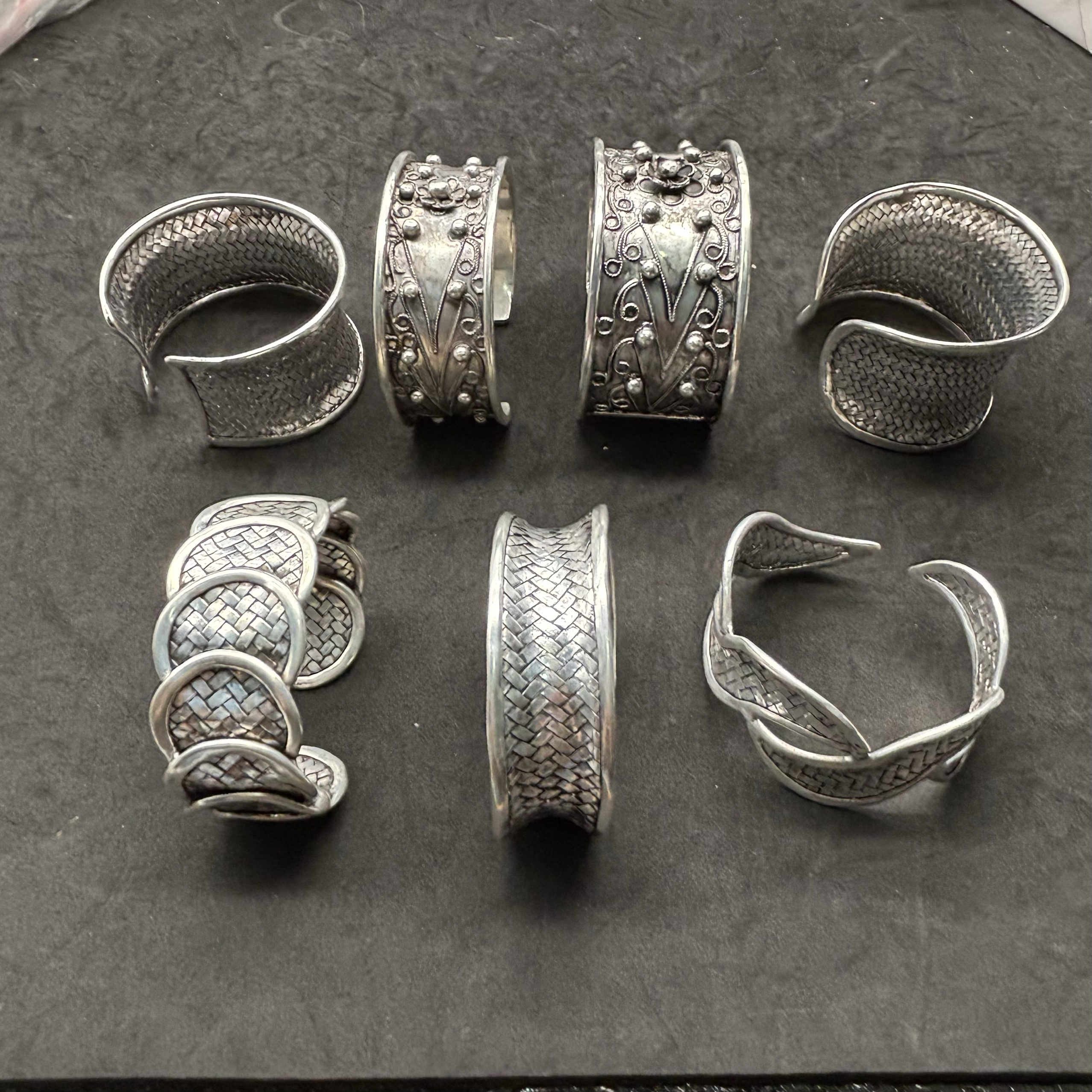 原创男女个性宽面手工编织手镯复古开口手环百搭苗银饰品生日礼物