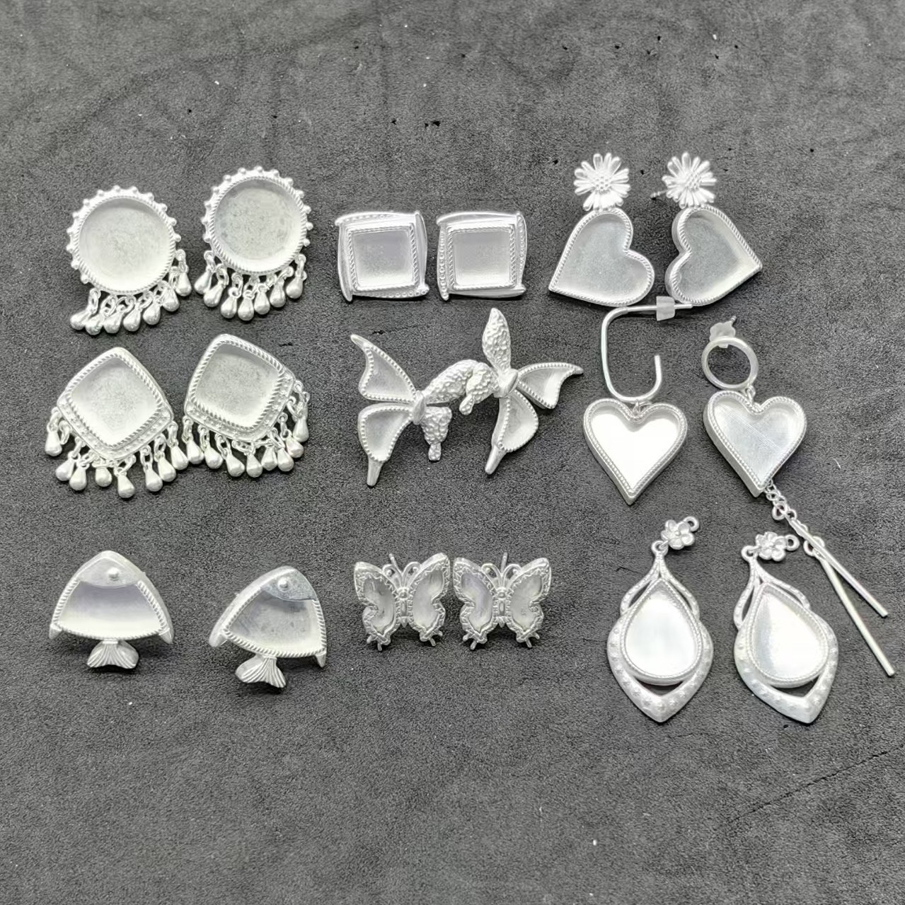 新款民族风饰品手工苗银diy配件耳钉空托