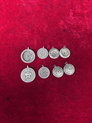 民族风 苗银diy项坠底托 老绣吊坠配件 铜鼓坠镶老绣配件