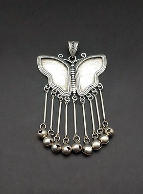 diy民族风底托老绣片蝴蝶苗银