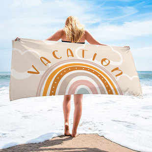 热卖印花浴巾沙滩巾垫大浴巾超纤毛巾时尚彩红款方形沙滩巾