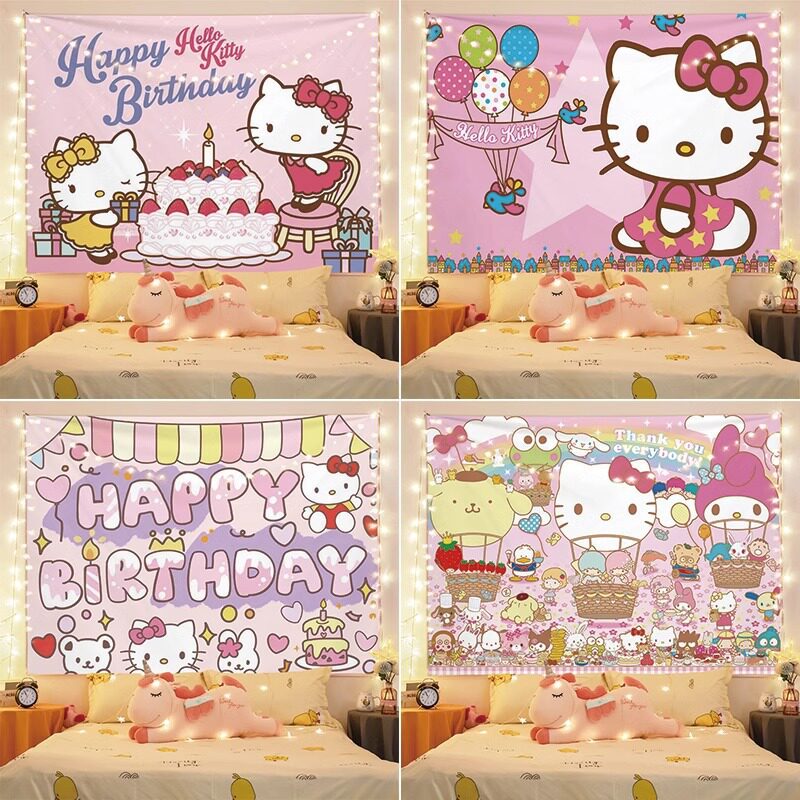 HelloKitty背景布挂布三丽鸥凯蒂猫墙布可爱少女心宿舍卧室改造