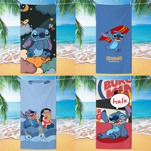 美式卡通动漫史迪奇印花沙滩巾儿童超细纤维速干浴巾加厚沙滩毯