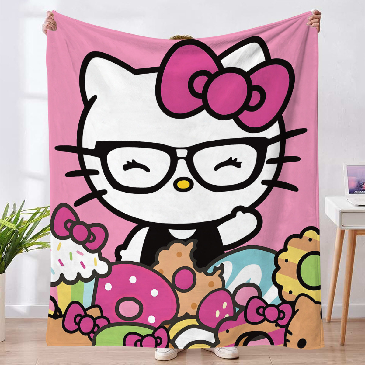 法兰绒毯HelloKitty儿童盖绒毯家居办公午睡毯秋冬法兰绒毛毯保暖