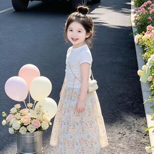 女童中大童碎花半身裙休闲套装时髦洋气春夏新款短袖百搭两件套潮