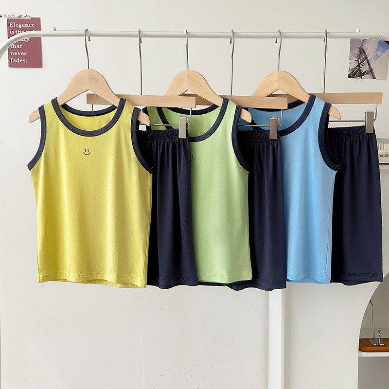 新款儿童莫代尔夏季背心套装弹力男女宝宝吸汗舒适背心短裤套装