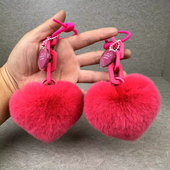 真獭兔毛爱心链条钥匙扣创意硅胶精致书包挂件情侣挂饰汽车钥匙链