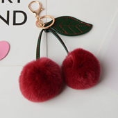 真獭兔毛皮草小樱桃汽车钥匙扣挂件可爱毛绒球玩偶公仔书包包挂饰