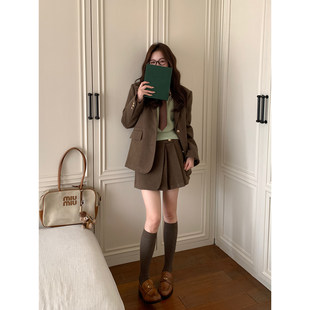 Even一雯 韩系高智秋冬咖色精致设计感百搭半裙 文学系学姐半裙