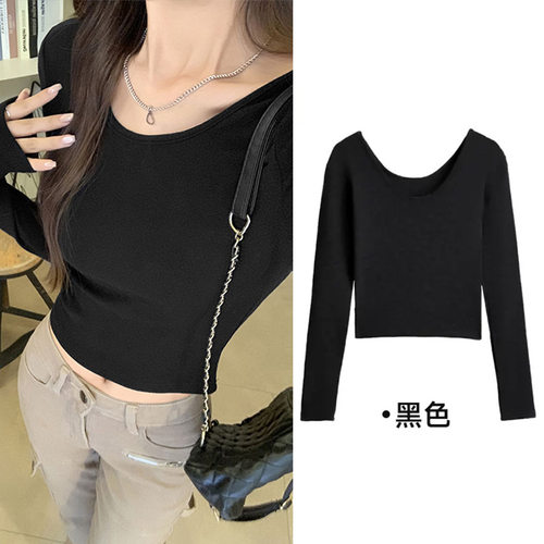 时尚新款简约内搭短款长袖T恤女修身显瘦外穿打底瑜伽服衫上衣女