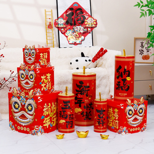 2026元旦新年春节装饰坐炮摆件马年炮竹鞭炮场景布置美陈堆头道具