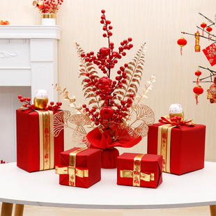 新年装饰元宝礼盒坐炮桌面前台摆件2026马年元旦橱窗场景布置堆头