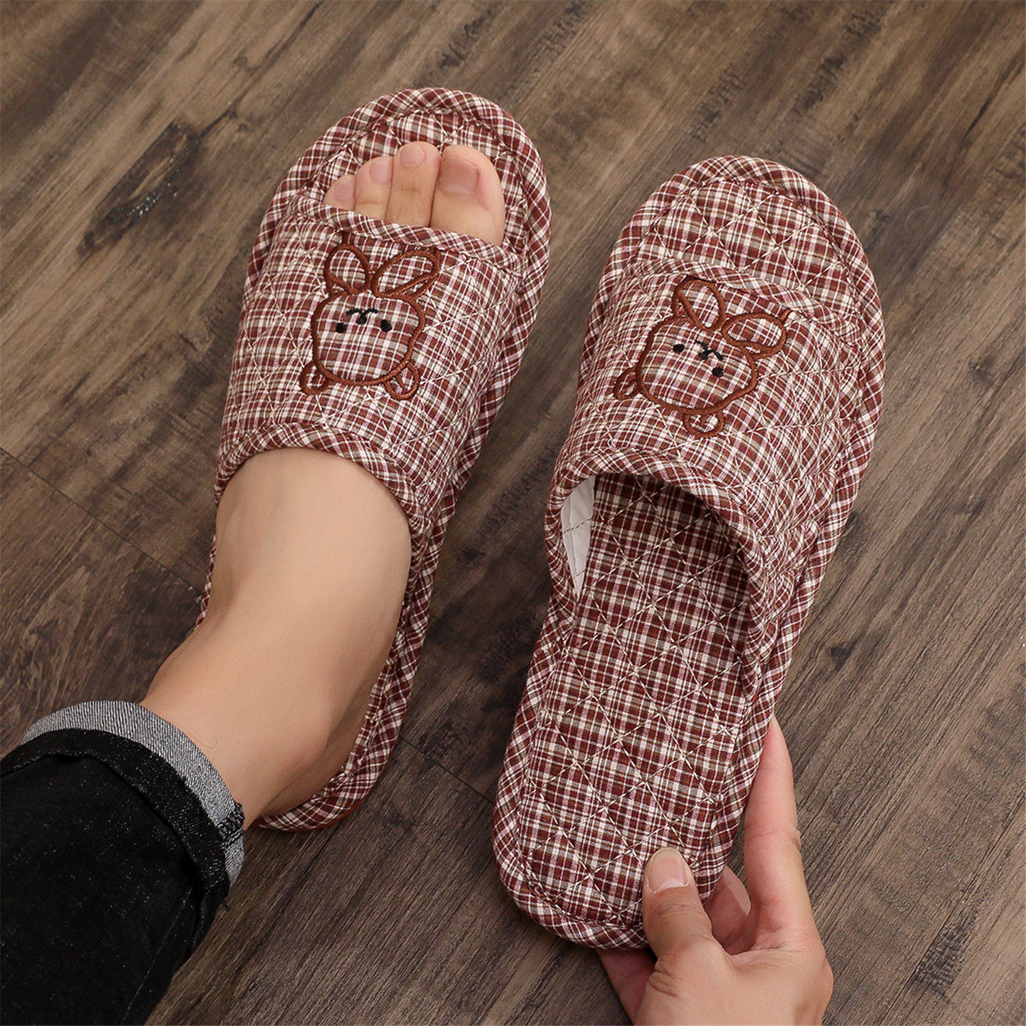 2025韩版防滑牛筋底棉布家居室内男女情侣春夏秋四季地板地砖拖鞋