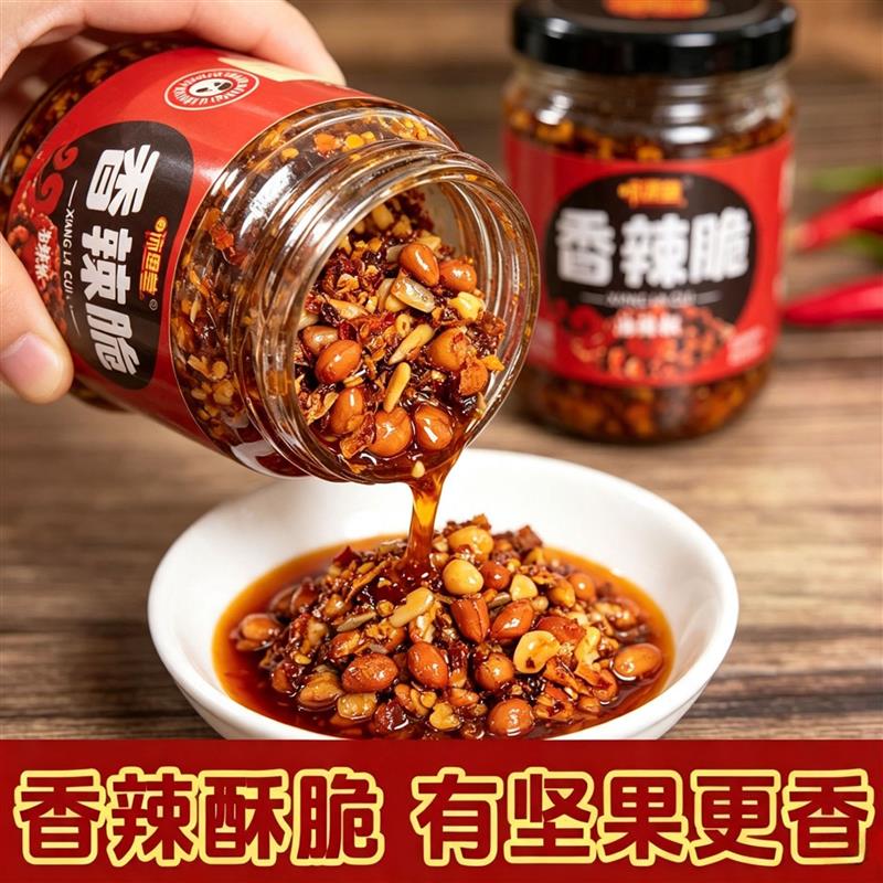 香辣脆香酥油辣子油辣椒酱花生瓜子辣椒碎凉拌菜下饭菜拌饭酱拌面图片