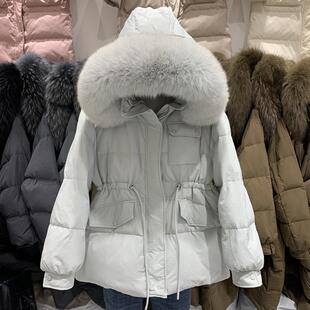 2024新款 真狐狸毛领收腰显瘦派克羽绒服女小个子加厚连帽外套 韩版