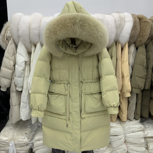 收腰加厚百搭外套 连帽羽绒服女过膝长款 2024年超大毛领冬季 新爆款