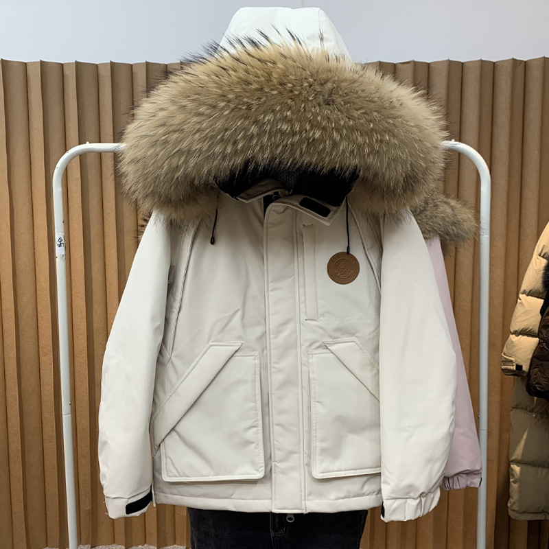 短款派克服外套羽绒服工装大毛领