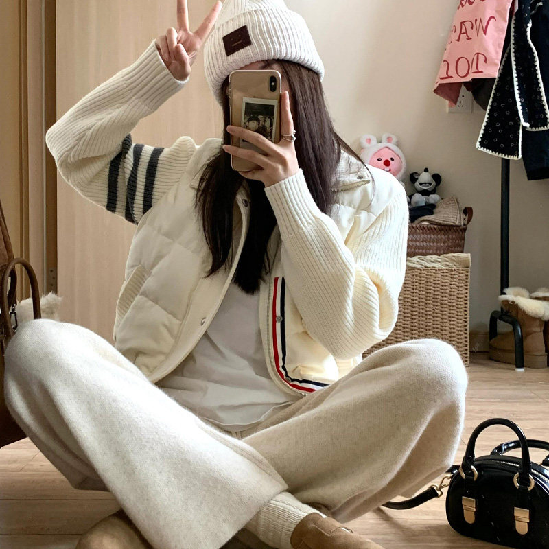 短款羽绒服白鸭绒学院风立领加厚