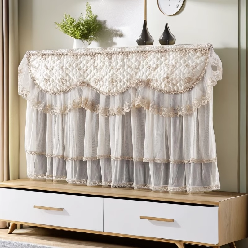 米白色刺绣蕾丝花边网纱液晶电视罩防尘套55寸60寸65寸70寸75寸80,居家布艺,电视机罩,淘宝优惠券,粉丝福利购,淘宝优惠卷