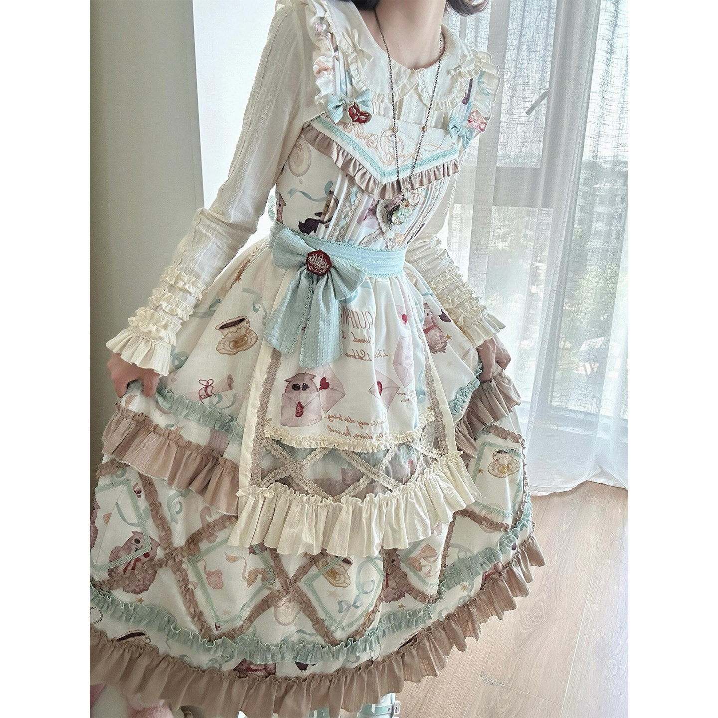 优雅Lolita柄图cla系长袖内搭JSK连衣裙洛丽塔春秋日常轻lo