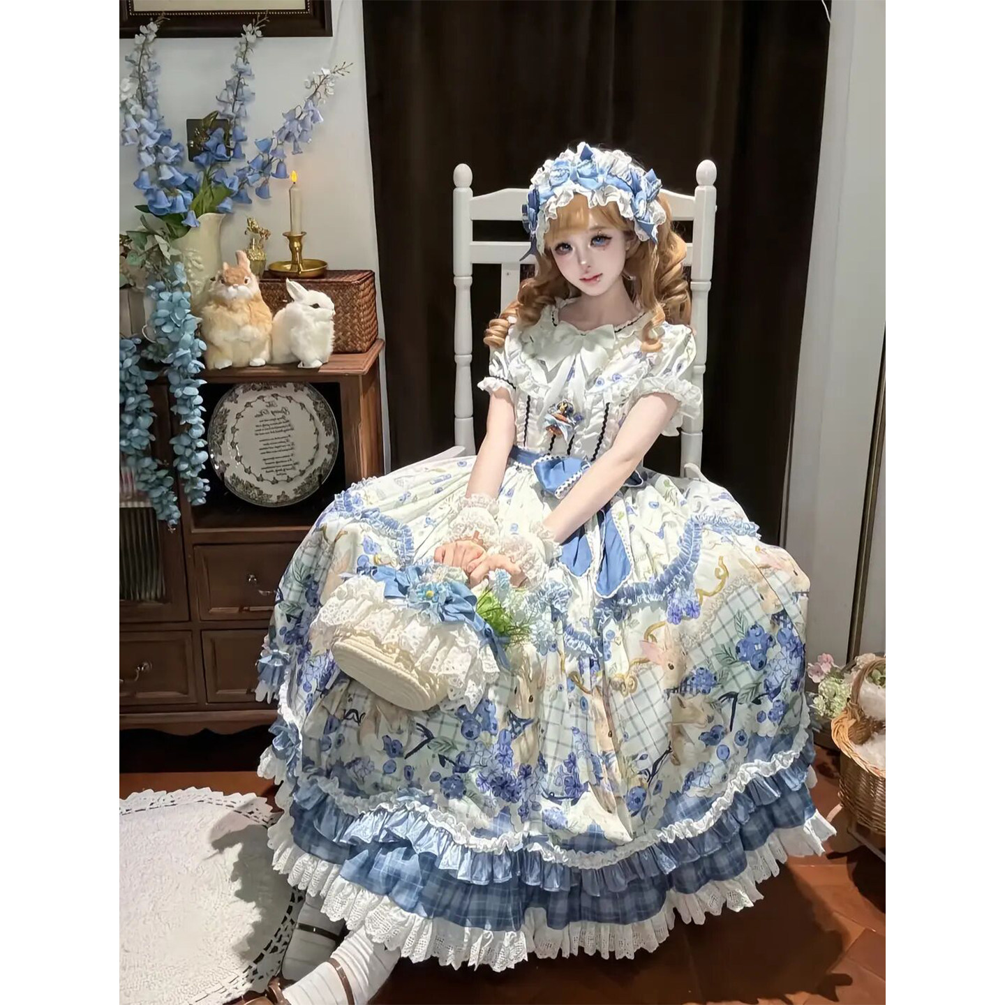 蓝色田园风Lolita麻袋裙蓝莓信笺