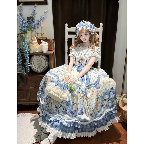 蓝色田园风Lolita麻袋裙蓝莓信笺