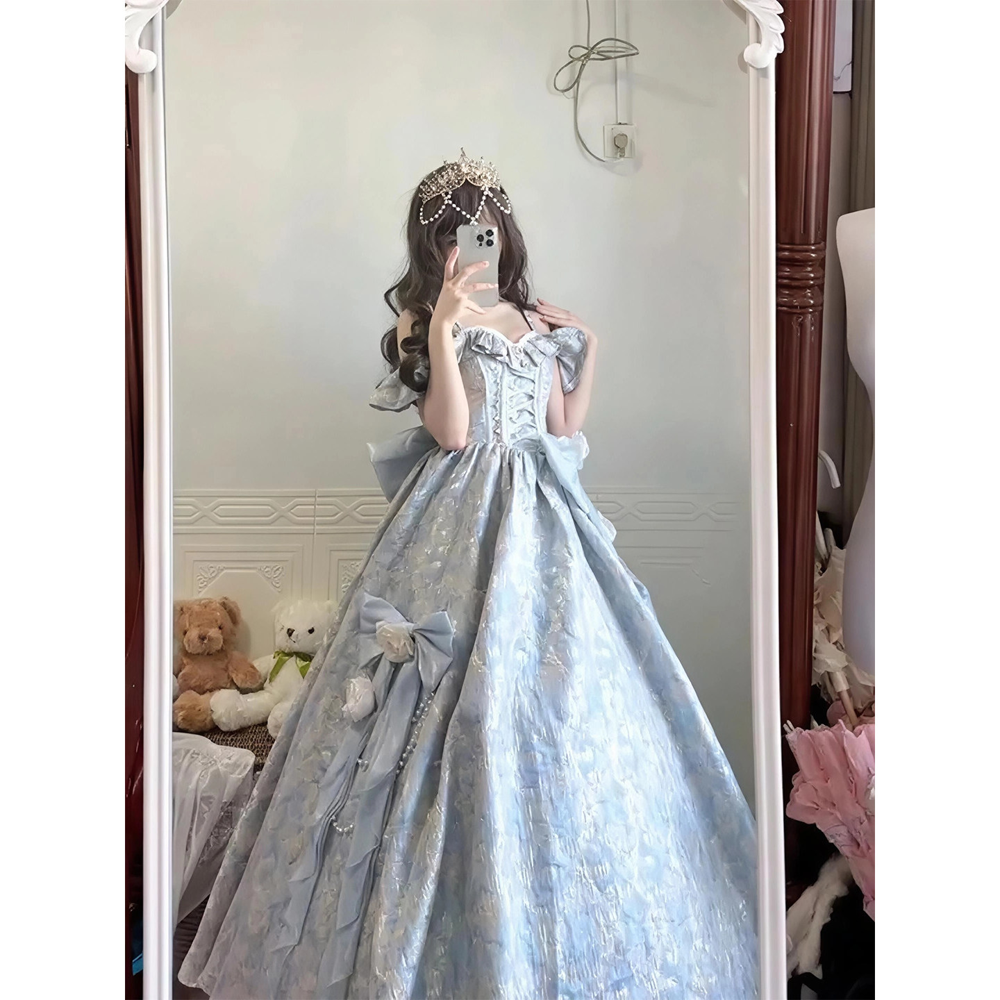 蓝色花嫁款lolita齐地华丽成人礼