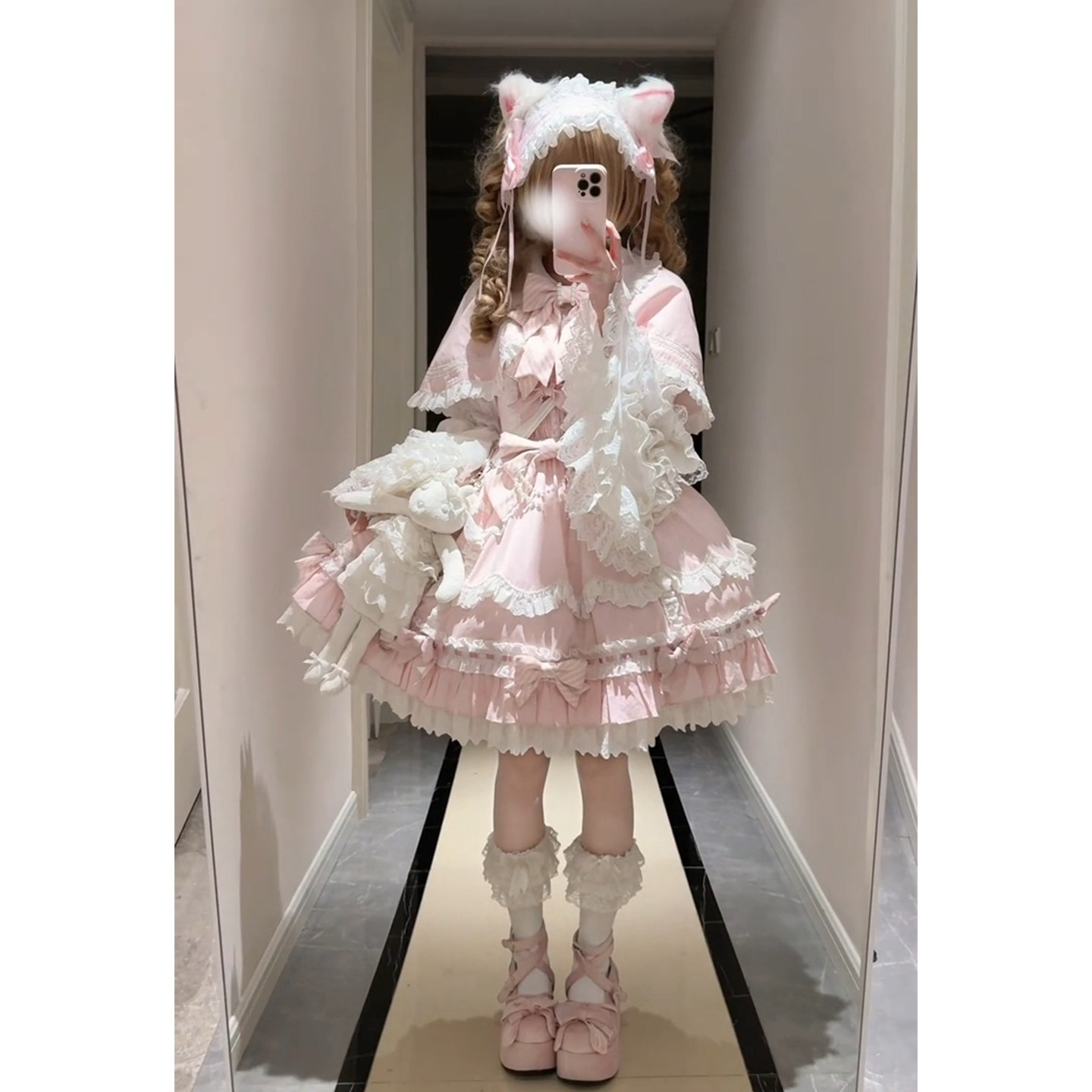 粉色可爱少女感Lolita裙斗篷姬袖