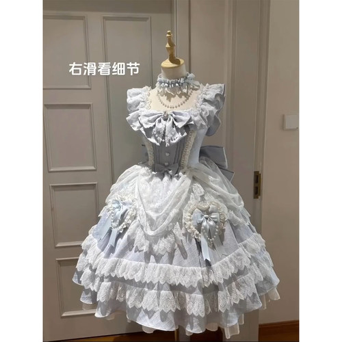 蓝色复古lolita裙甜妹doll感
