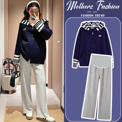 孕妇藏蓝色套装秋冬2025新款