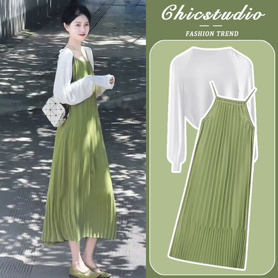 孕妇连衣裙2023秋新款吊带开衫