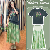 2026新款 薄款 夏季 洋气时髦短袖 T恤上衣半身裙两件套 时尚 孕妇套装