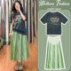 2026新款 薄款 夏季 洋气时髦短袖 T恤上衣半身裙两件套 时尚 孕妇套装