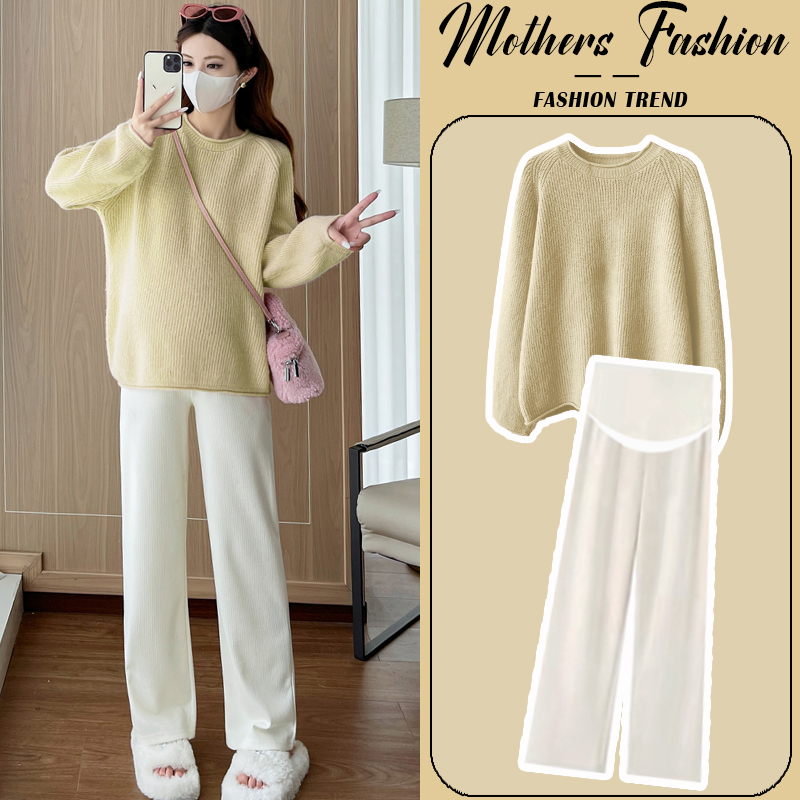 孕妇黄绿色套装秋冬2025新款时尚