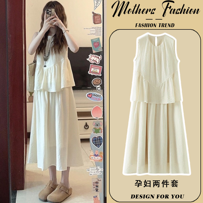 孕妇连衣裙套装夏季韩版休闲无袖圆领上衣半身裙2026新款两件套女,孕妇装/孕产妇用品/营养,连衣裙,淘宝优惠券,粉丝福利购,淘宝优惠卷