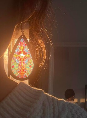 花窗耳环新款水滴形耳环亚克力教堂耳饰彩色印刷质感透光时尚饰品