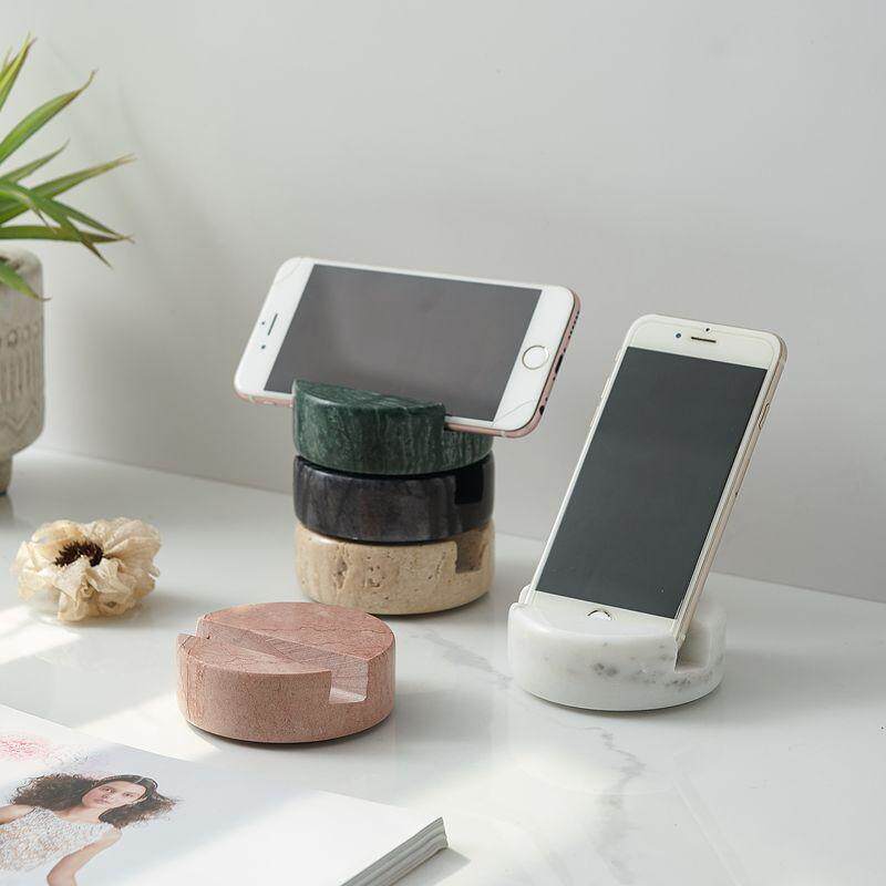 北欧简约纯天然大理石放置式手机桌面平板支架手机座奢华