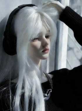 BJD娃娃假发3分4分6分月白色齐刘海长直发手工SD娃娃毛坯发假发